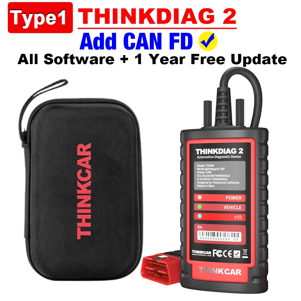 Thinkdiag 2 All System Full software OBD2 Diagnostic Scanner with CAN-FD Protocol for iOS&Android AutoVIN Active Test Scan Tool small car inspection equipment Code Readers & Scanning Tools