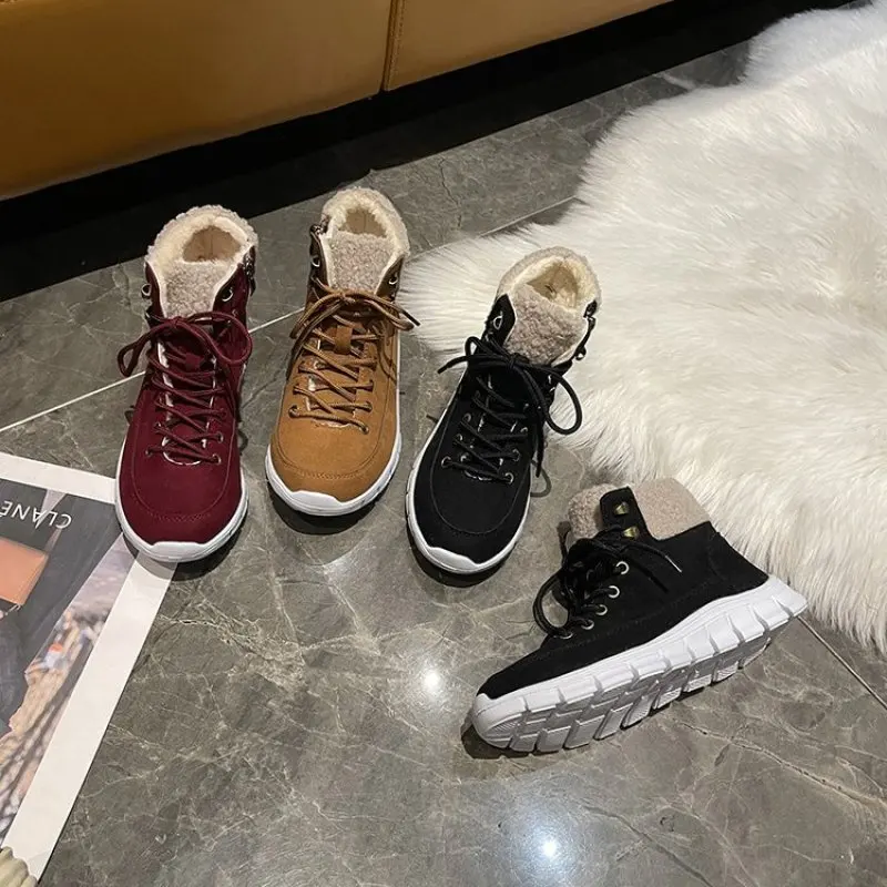 Hot Selling Large Size 43 Women's Boots Autumn and Winter Woman Round Toe Tie Up British Style Flanged Casual Ankle Boots New