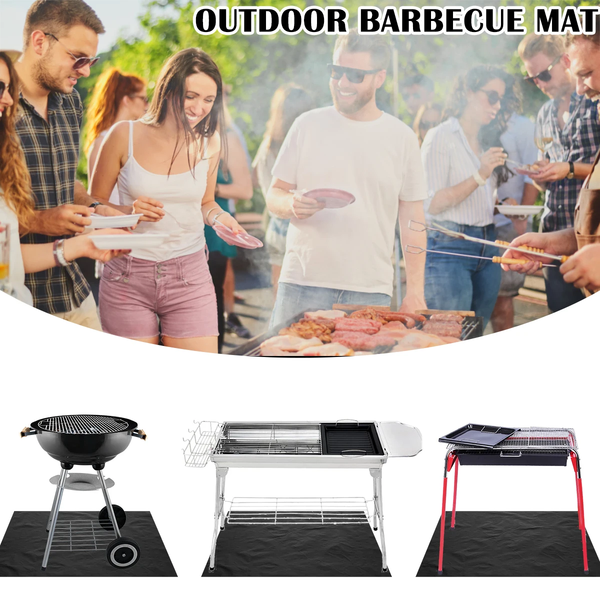 Fireproof Grill Pad Foldable Fire Pit Mat Heat Resistant Square Barbeque Protective Mat Portable Lawn Terrace Grill Rug Reusable