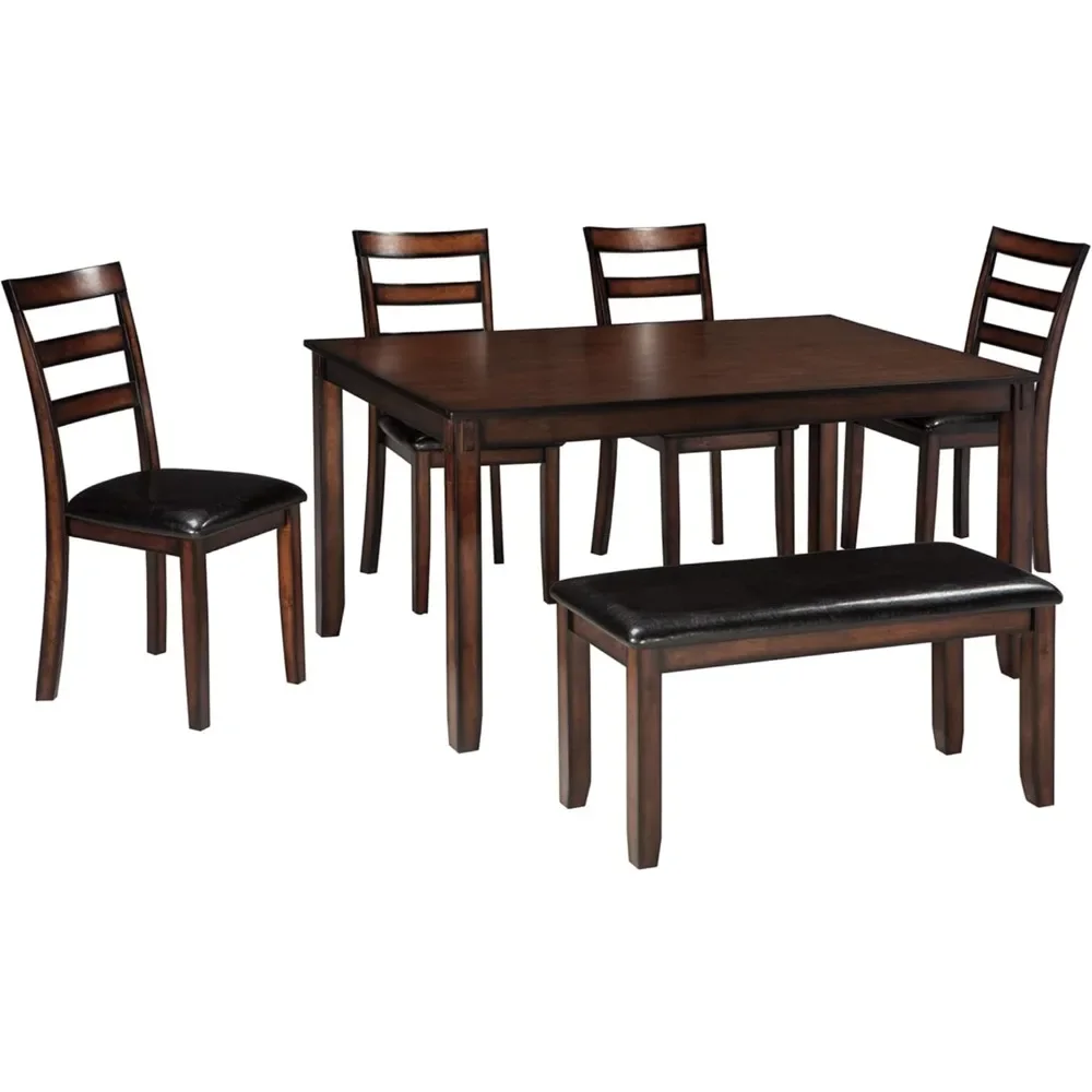 Retro Wooden Furniture modern 6 Piece Dining Set, Includes Table, 4 Chairs & Bench dinning table set