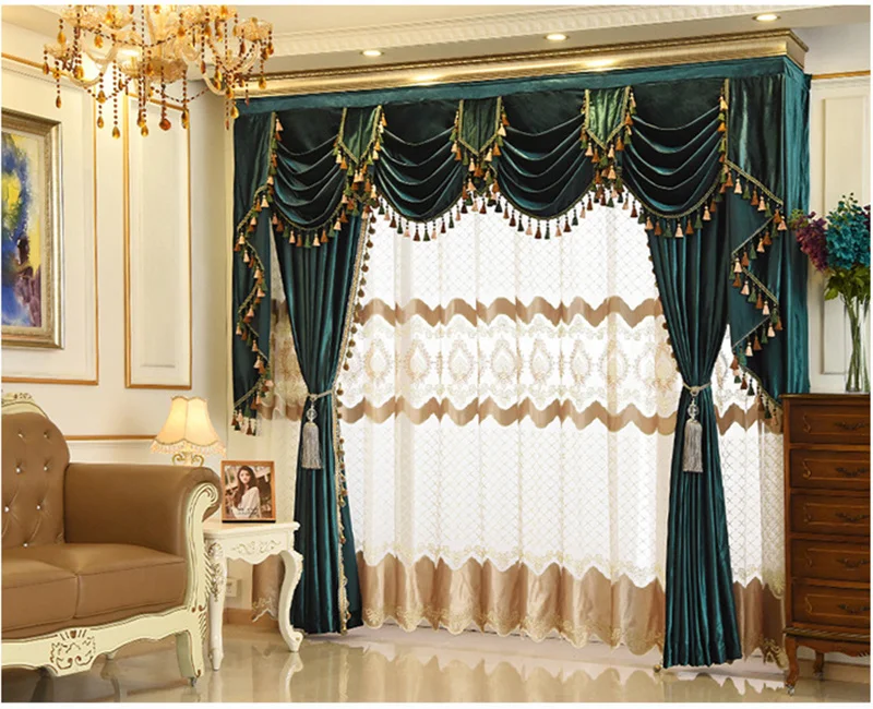 Luxury European thick coffee Italy velvet cloth blackout curtain valance E917 