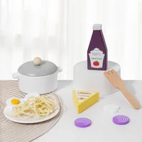 Kids Pretend Play Simulation Kitchen Toys Wooden Spaghetti Set Imitation Game Houseplay Food Play Toy for Girls Children 2