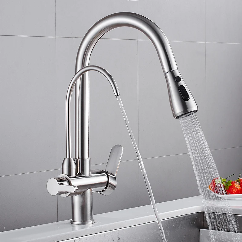 

Pull Out Kitchen Faucet Solid Brass Crane For Kitchen Deck Mounted Black Water Filter Tap Sink Faucet Mixer 3 Way Kitchen Faucet