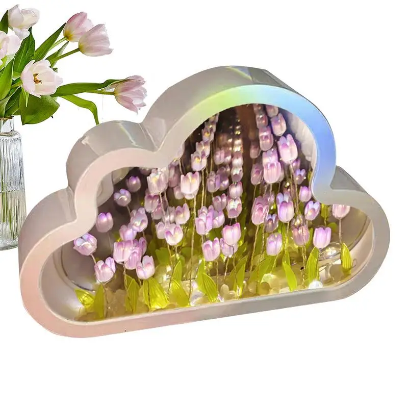 

DIY Cloud Tulip светодиодный Night светильник прозрачное зеркало окружающего освещения, подарок для девушки, Необычные зеркальные настольные лампы