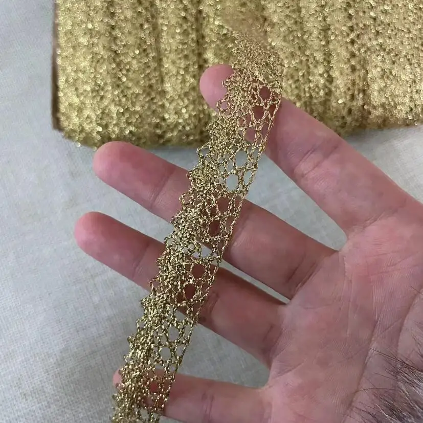 Victorian Antique Metallic Crocheted Lace Trim Ribbon 5 Meters for Clothing DIY Sewing Accessories 1.5cm