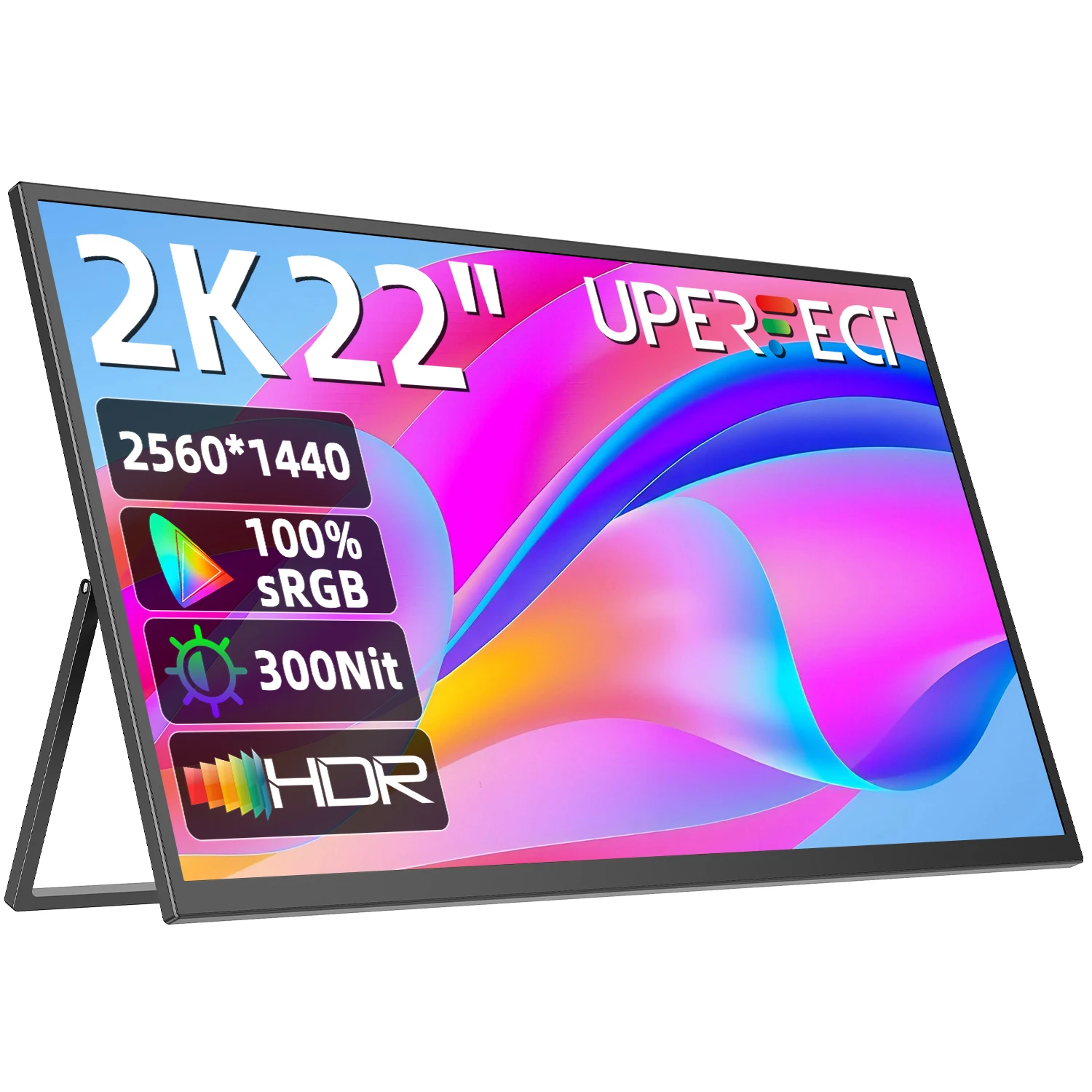 UPERFECT 22-дюймовий комп’ютерний дисплей Монітор 2K QHD 1440P 100%sRGB IPS екран з підставкою для ноутбука ПК Mac Phone PS5 Ігрова консоль
