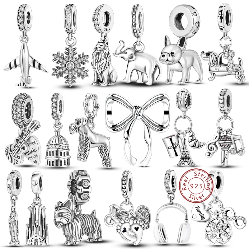 925 sterling silver charms beads puppy heart bow silver charms for bracelet pendant women jewelry gifts