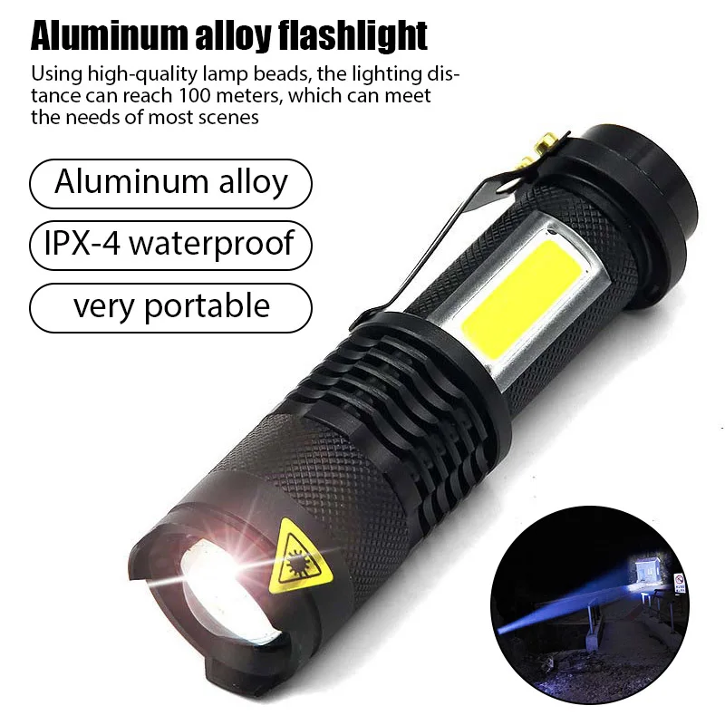 Portable Outdoor Flashlight Portable Strong Light Variable Focus with Side Lights USB Rechargeable Zoomable LED Lamp
