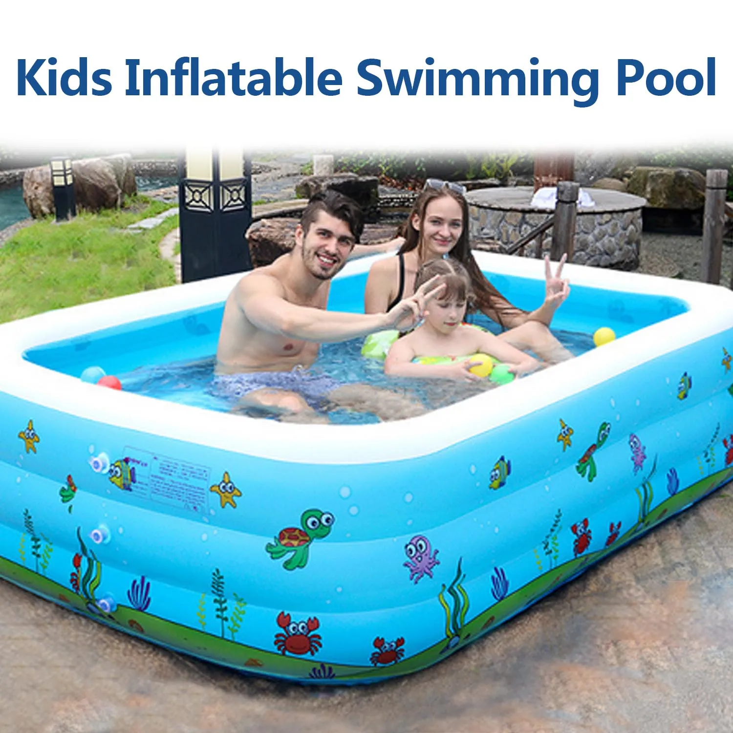 

130/110CM Kids Swimming Pool Rectangular Inflatable Swimming Pool Children Family Indoor Outdoor Thicken Summer Pool Play Toy