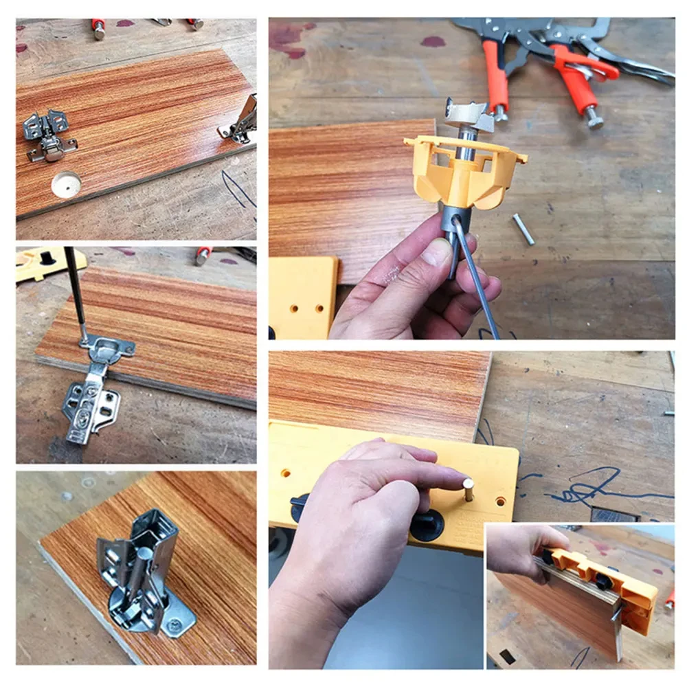 Woodworking Hinge Drill Guide Template with Forstner Bit