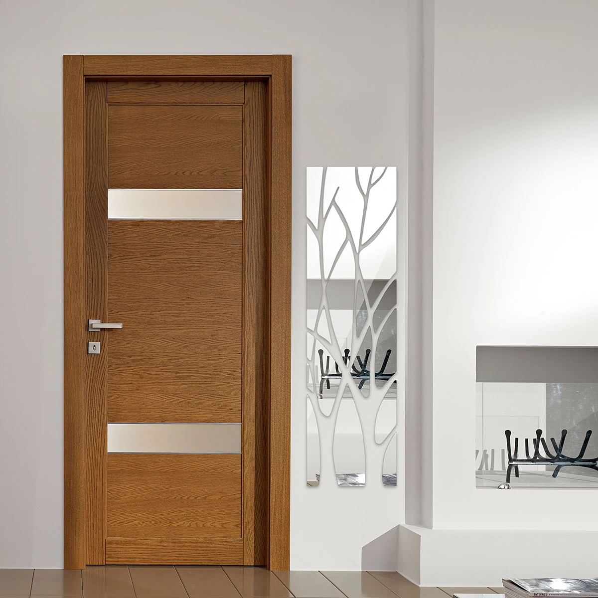 Tree Mirror Wall Decor Acrylic 3D Tree Wall Mirror Stickers DIY Branches Stickers Silver Self-Adhesive Tree Mirror Wall Art