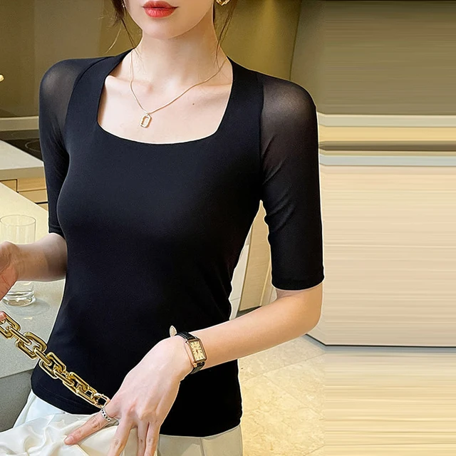 Blusas Elásticas de Tricô Femininas Y2k