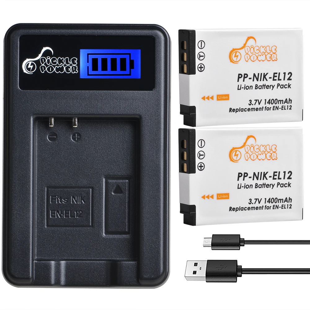 Pickle Power En-El12 El12 Batteria + Caricatore Usb Lcd Per Nikon Coolpix S610 S610C S620 S630 S710 S1000Pj P300 P310 P330 S6200 S6300