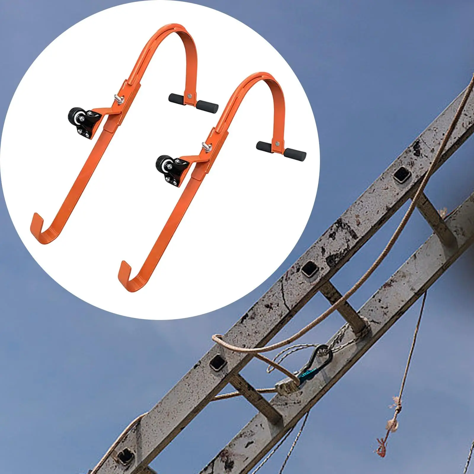 Ladder Stabilizer 2Pcs/Set Ladder Roof Hooks with Wheel Damage Prevent Roof Ridge Extension Ladder Stabilizer Adjustable Holes Easy Installation