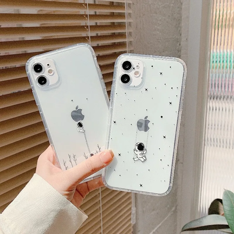 Cartoon Space Astronaut Shockproof Transparent Phone Case Cover