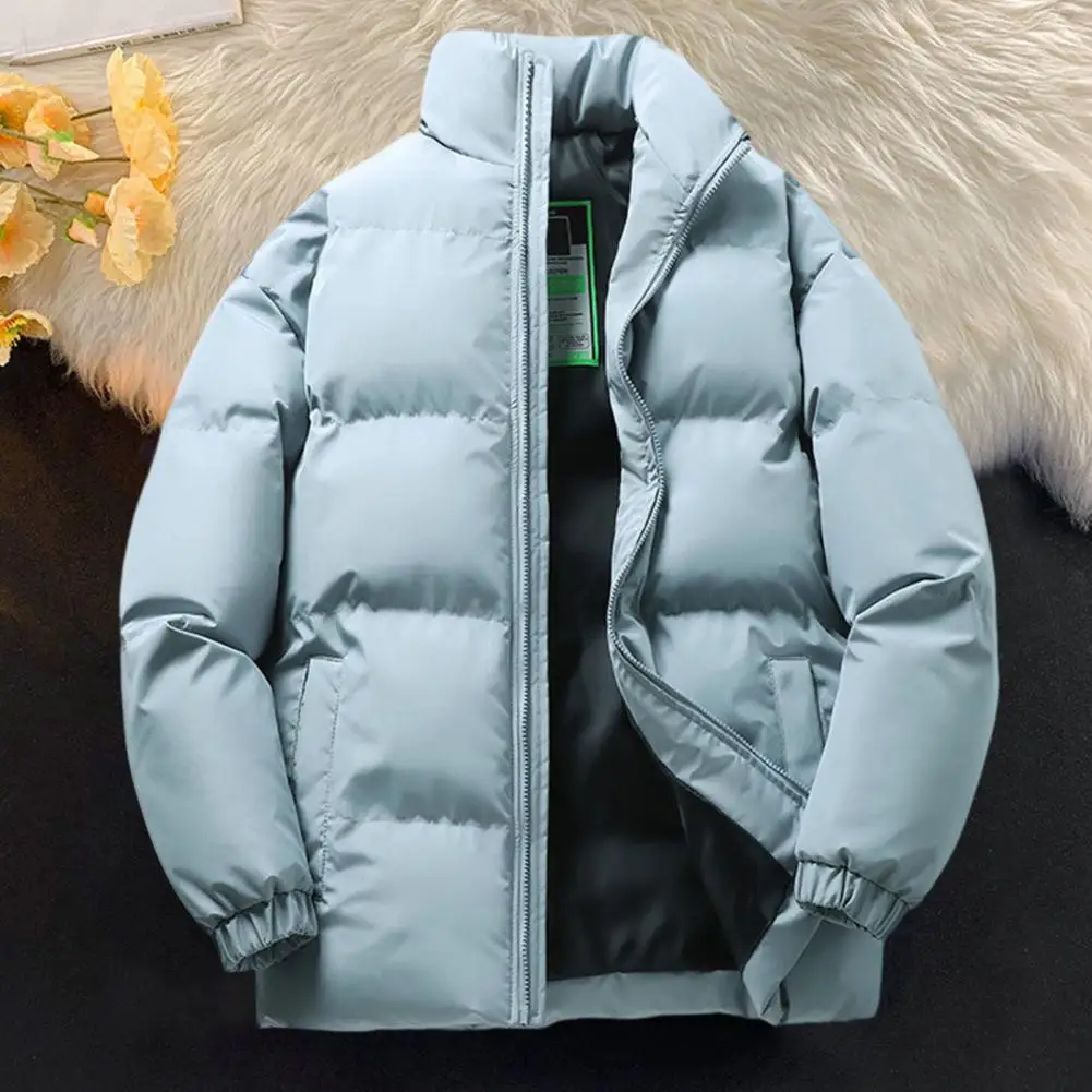 

Wind-resistant Cotton Coat Winter Cotton Coat with Stand Collar Zipper Closure Thick Padded Unisex Outdoor Jacket for Neck