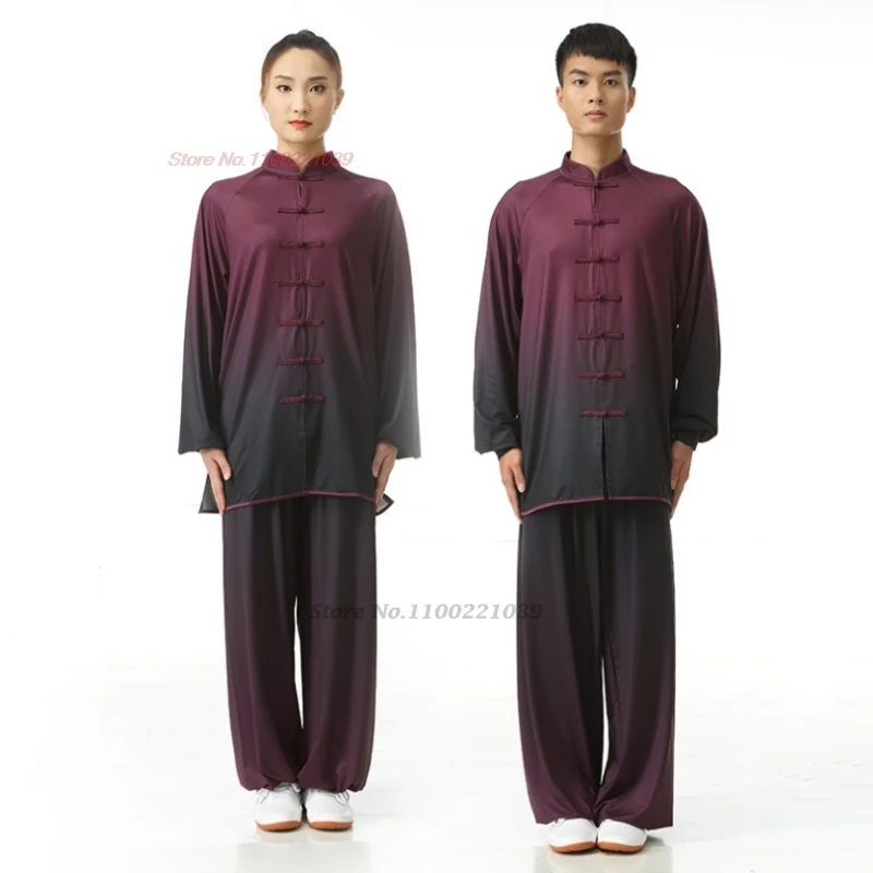 chinese tai chi uniform gradient color flower print martial arts training exercise clothing wingchun wushu kungfu uniform