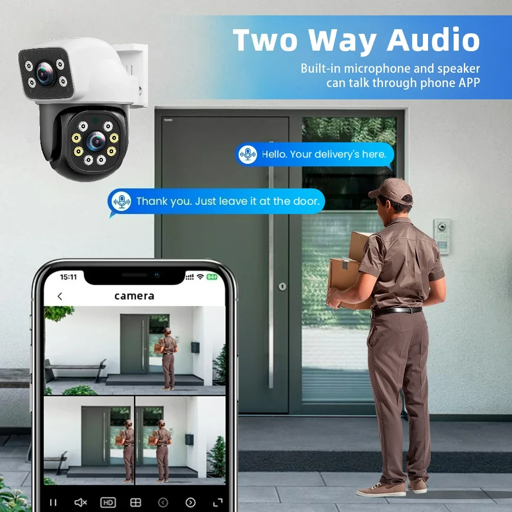 4K Dual Lens Wifi PTZ Camera 8MP Dual Screen Security Cameras Outdoor Color Night Vision Auto Tracking Surveillance IPC360 Home 4