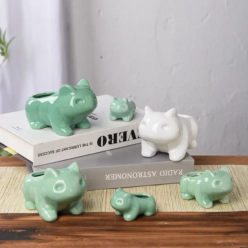 Pokemon Bulbasaur Criativo Cerâmica Mini Flowerpot Bonito Plantador Suculento Plantador Vaso de Flores com Buraco Decoração para casa Presentes