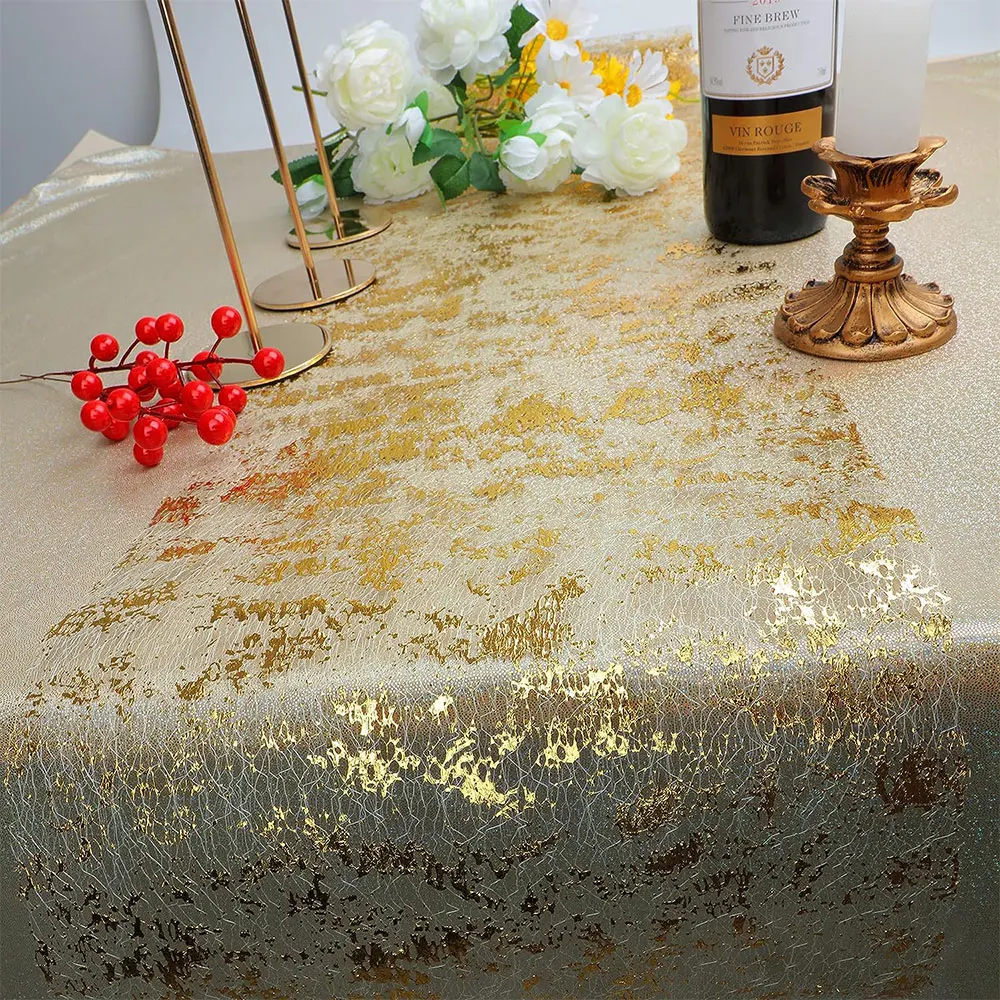 Glamorous Gold Glitter Table Runner - Elegant Mesh Sparkle Fabric for Events and Celebrations