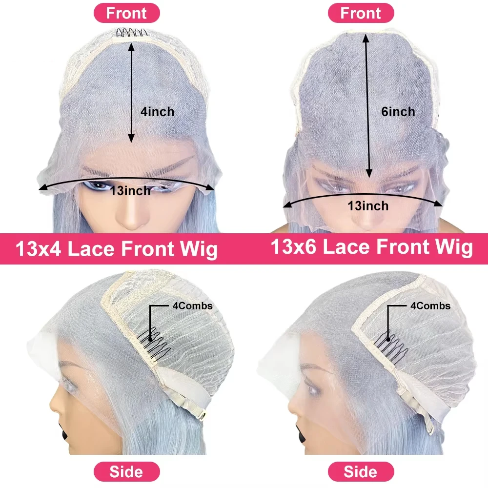 In evidenza parrucche anteriori in pizzo per capelli umani onda del corpo grigia con capelli grezzi brasiliani di colore blu 13x6 13x4 parrucche frontali in pizzo per le donne - immagine 6