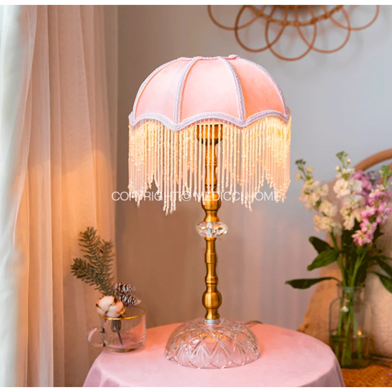 Luxury Pink Velvet Beaded Tassel Lampshade, Retro Pink Velvet Tassel L –  Monstera Drive