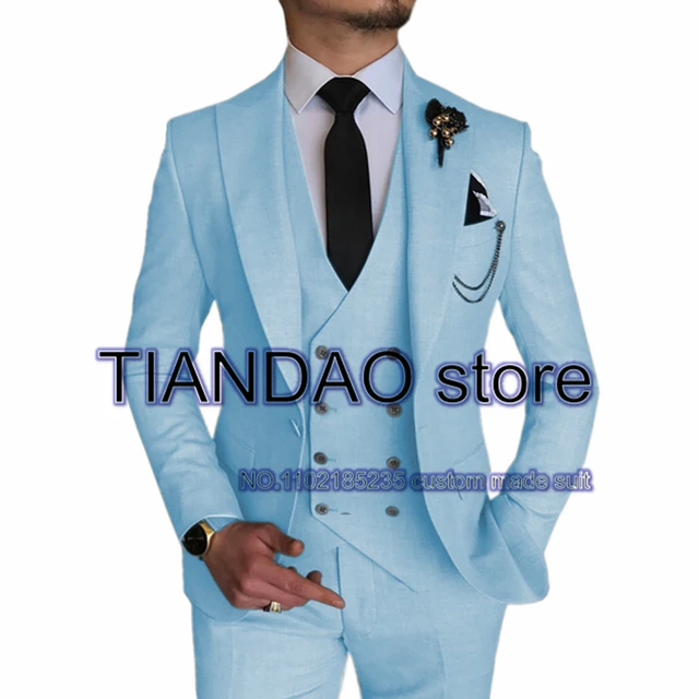 Traje a cuadros azul claro para hombre, traje de 2 piezas para novio, mejores  pantalones, Blazer de negocios para boda (chaqueta + pantalones) -  AliExpress