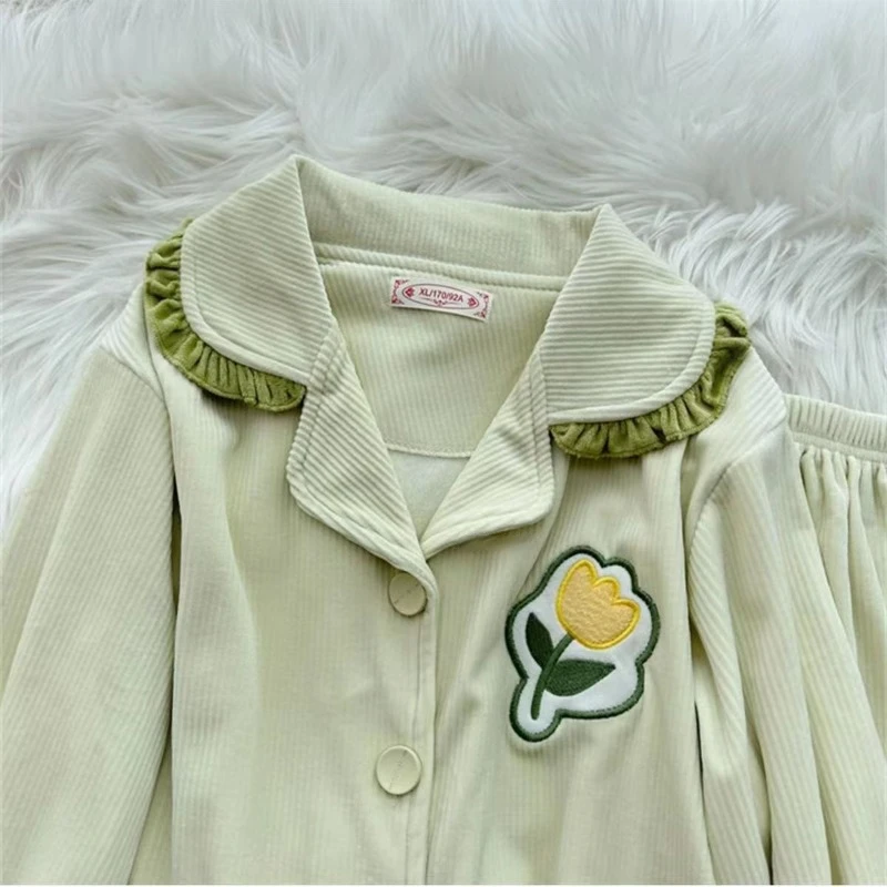 2024 New Pajama Autumn Winter Women Island Velvet Sleepwear Sweet and Cute Long Sleeve Pants Loungewear Thin Velvet Homewear Set