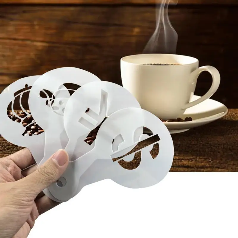 15Pcs Coffee Stencils Fancy Coffee Printing Model Pattern Hollow Out Cake Stencils Cappuccino Drawing Mold Powdered Sieve Tools