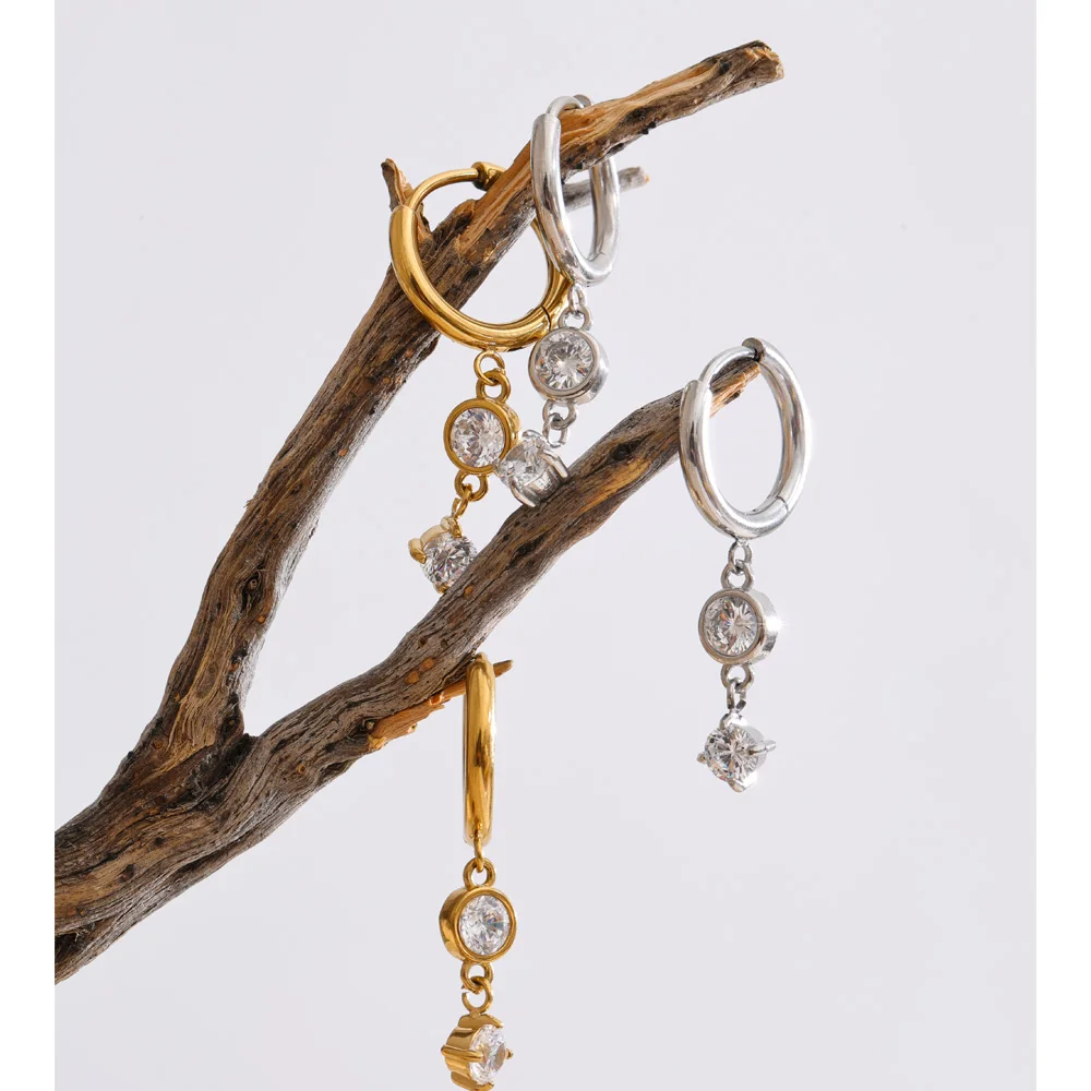 Yhpup Cubic Zirconia Hoop Earrings Stainless Steel High Quality