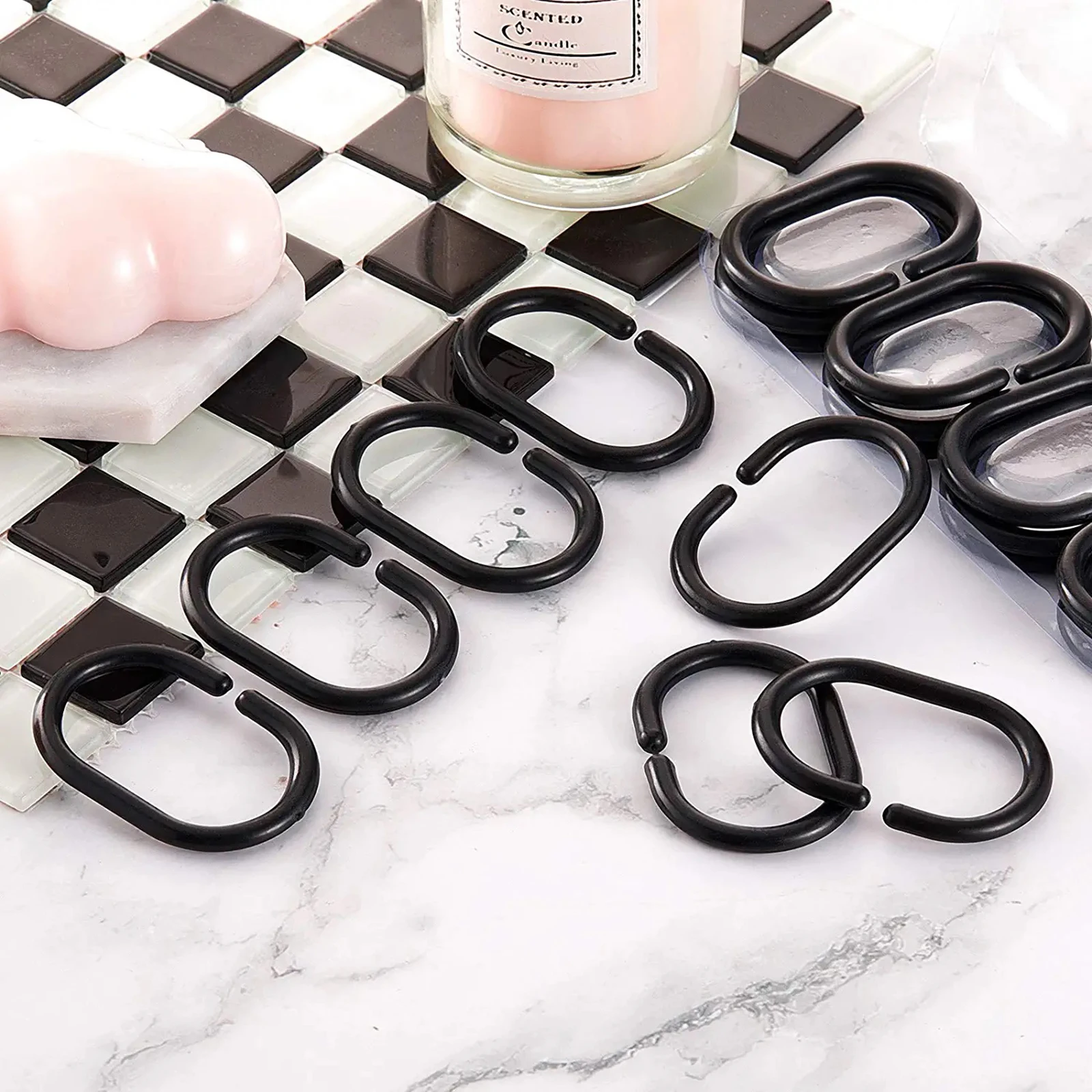 Black Plastic C Shape Ring and Hooks for Bathroom Shower Curtain,Set of 12  - AliExpress