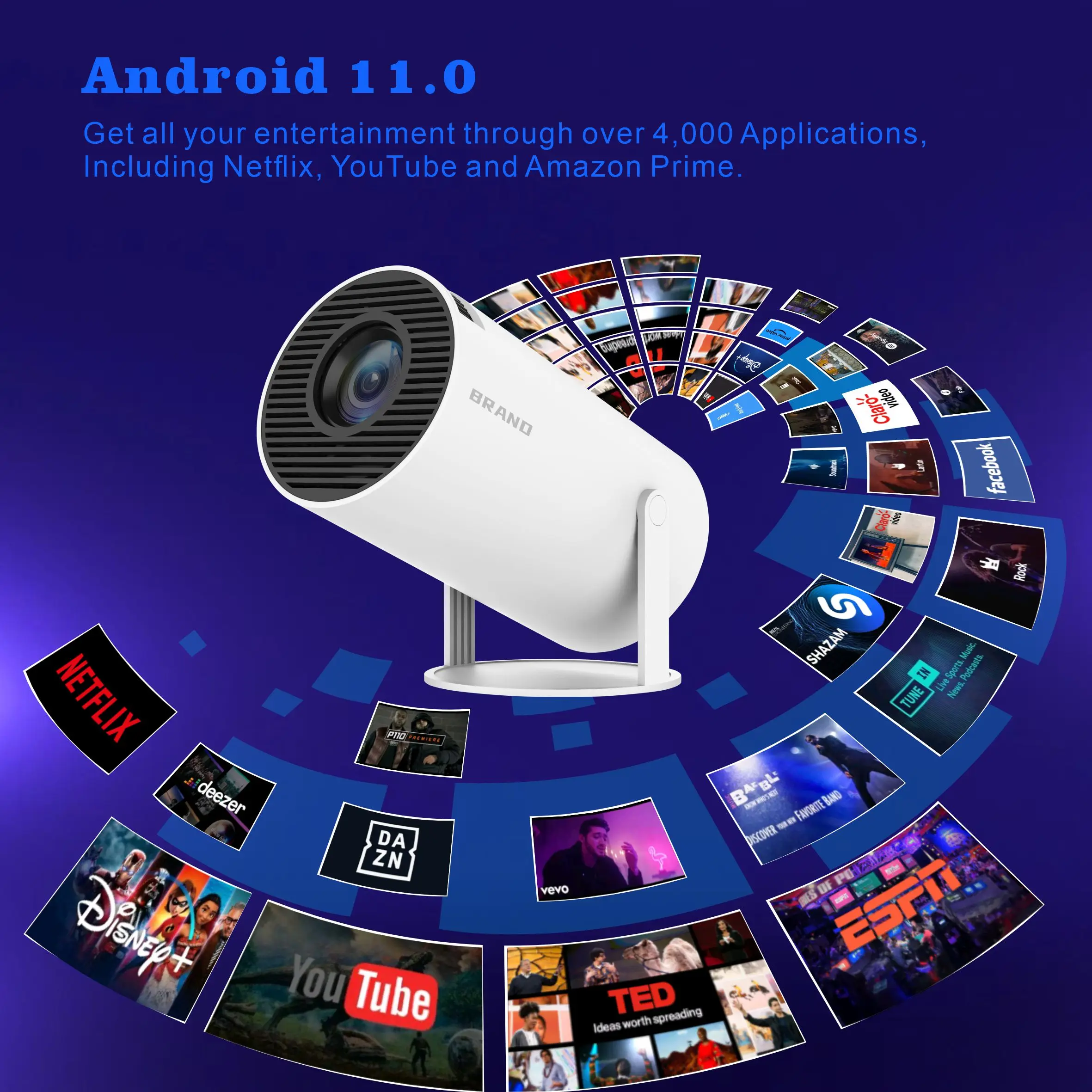 4K WiFi HD Overseas Android 11 Version 5G Bluetooth Portable Home Mini Projector