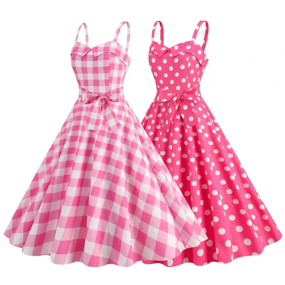 chinese dress ladies Lace-Up Plaid Backless Dress Black / S