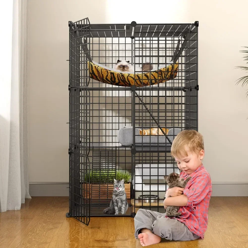 4-Tier Indoor Cat Enclosure Hammock Large Metal Wire Playpen Kennel For 1-3 Cats