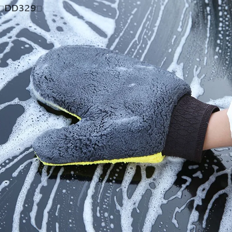 〔DD329〕Car Washing Gloves Double-sided Soft Coral Fleece Clean Glove Water Absorption Soft Care Dust Car Cleaning Tools Auto