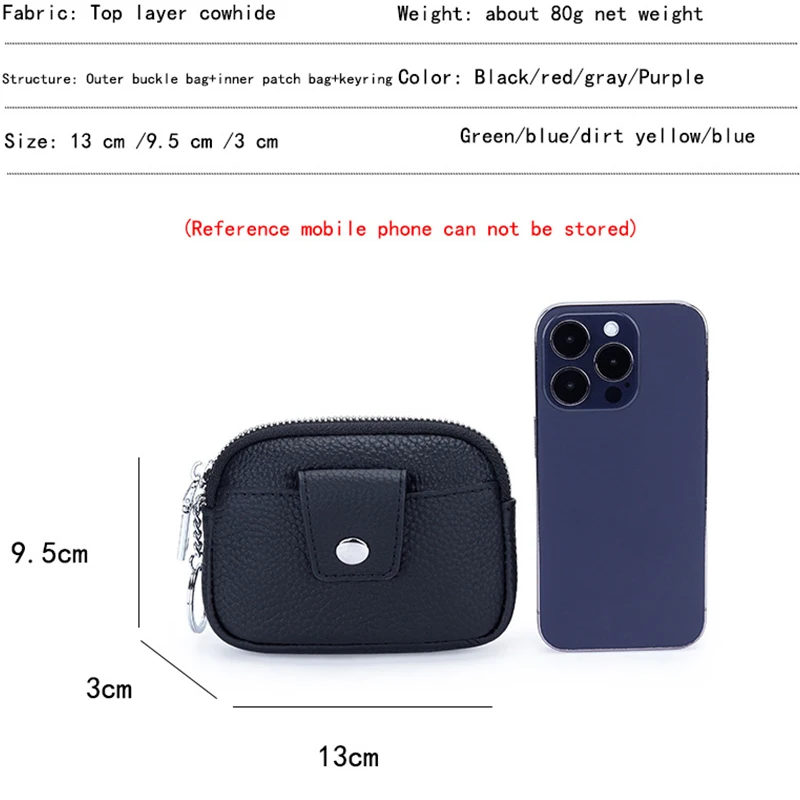 Women's Genuine Leather Mini Coin Purse Zipper Wallet with Key Holder Women's Soft Cow Leather Pouch Pocket Wallet for Change