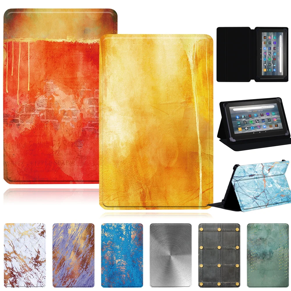 Folding Stand Pu Shell For Fire 7 12Th Gen 2022/Hd 10 Plus/Hd10/Fire 7/8 Case Background Series Print Kindle 10Th Tablet Case