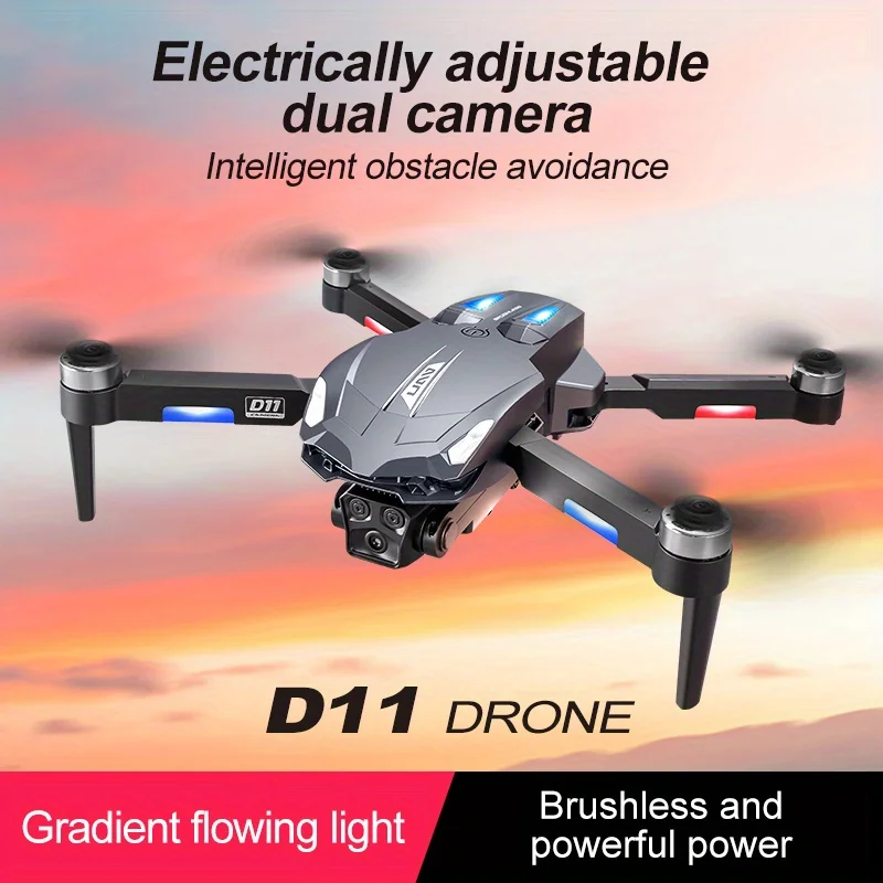 Vue rapprochée du drone D11 montrant la caméra HD 4K et les hélices, quadricoptère RC pour adultes et enfants