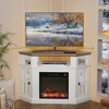 Fireplace Corner TV Stand, Entertainment Center with 18" Fireplace, TV Console Table with Glass Door Storage Cabinet (White) 4