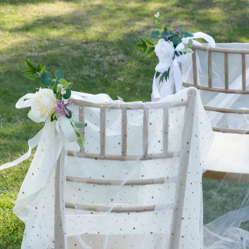 1Pc Forniture Per Banchetti Festivi Fiore Artificiale Sedia Da Sposa Schienale Bouquet Di Stoffa Ornamento Sedia Composizione Floreale Corridoio Della