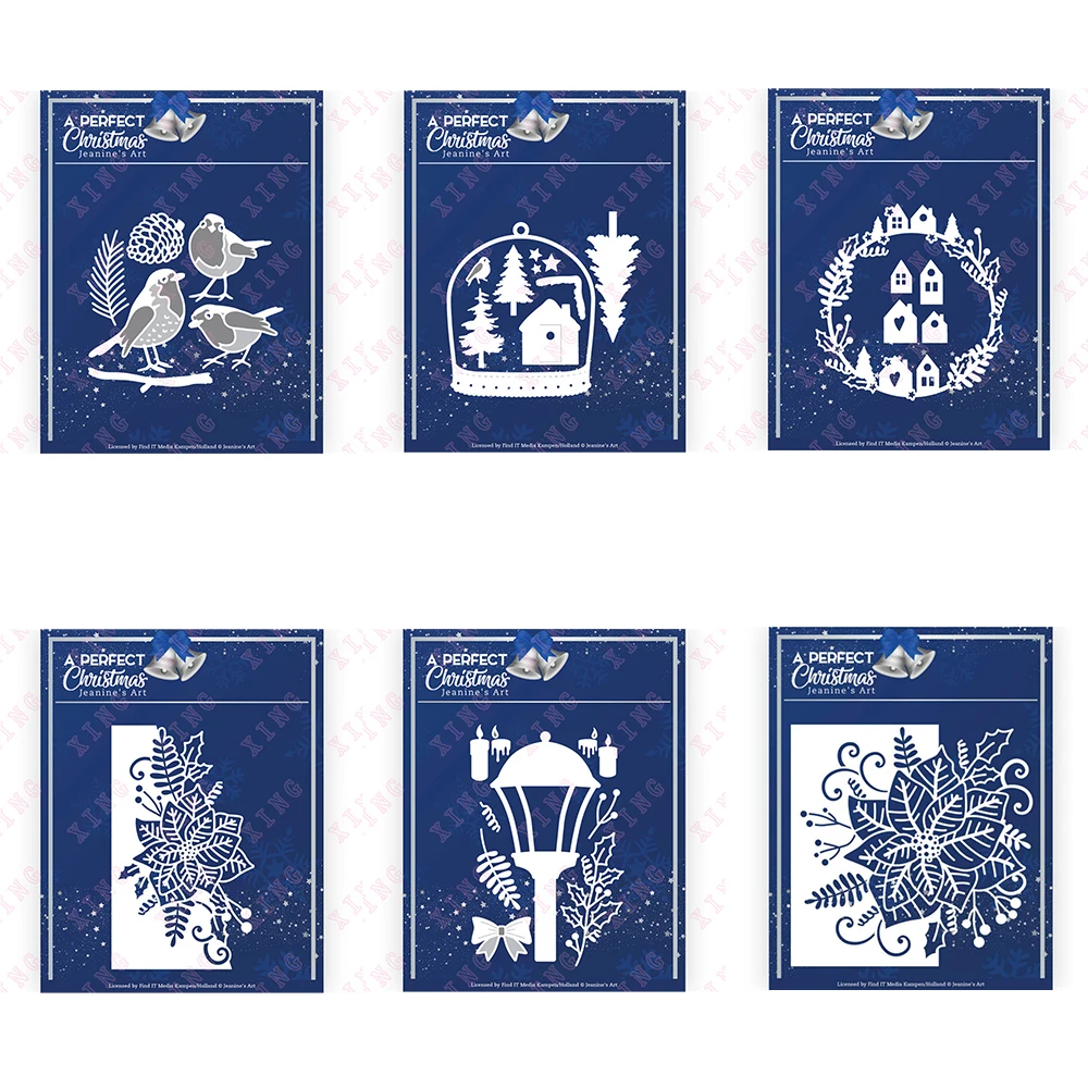 2022 Christmas Birds Ornament Houses Ghirlanda Poinsettia Border Vintage Street Light Flower Edge Deco Goffratura Fustelle In Metallo