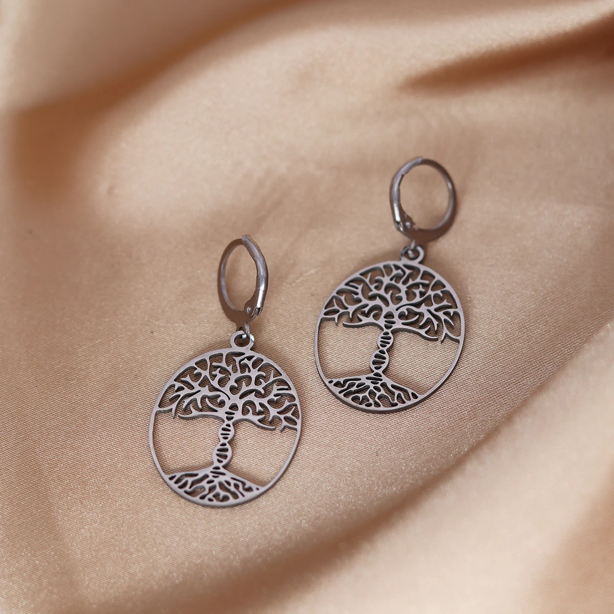 Chandler Stainless Steel Tree of Life with a DNA Trunk Hoop Earrings Genealogy Gift Birthday Party Jewelry Gift for Women 5