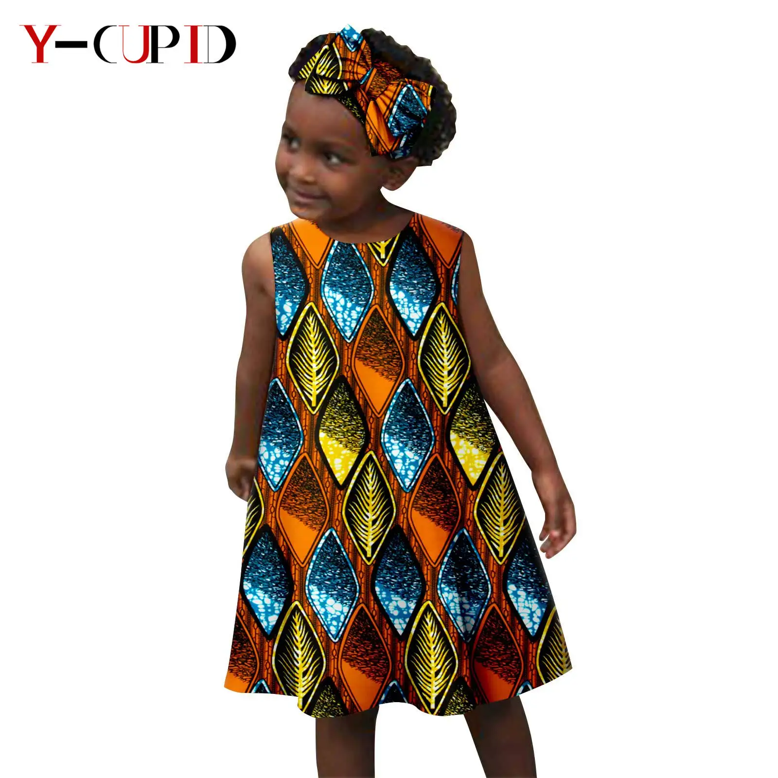 African Clothes Print Dresses for Girl Summer A-line Dress Matching Bowtie  Headband Bazin Riche Children Cotton Outfits Y234022 - AliExpress 200000532