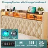 Bed Frame with Storage - Lift Up Bed Frame with Headboard, Upholstered Platform Bed with LED Lights & Charging Station 4