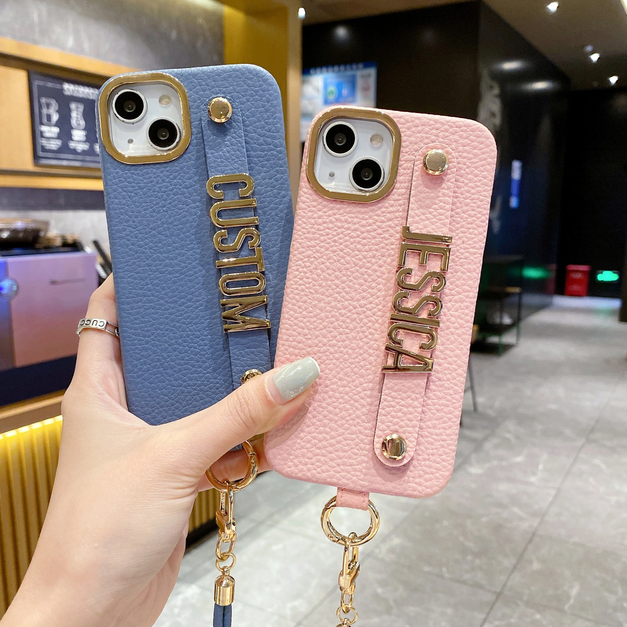 Stylish Camellia Bracket Leather Crossbody Lanyard Chain Bracelet Soft Case  For IPhone 13 11 12 Pro Max X XR XS 7 8 Plus Cover