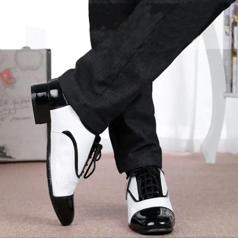 Latin Dancing Shoes Men's Leather Black & White International Dance Shoes Square Dance Adult Breathable Soft Sole Modern Dance 2