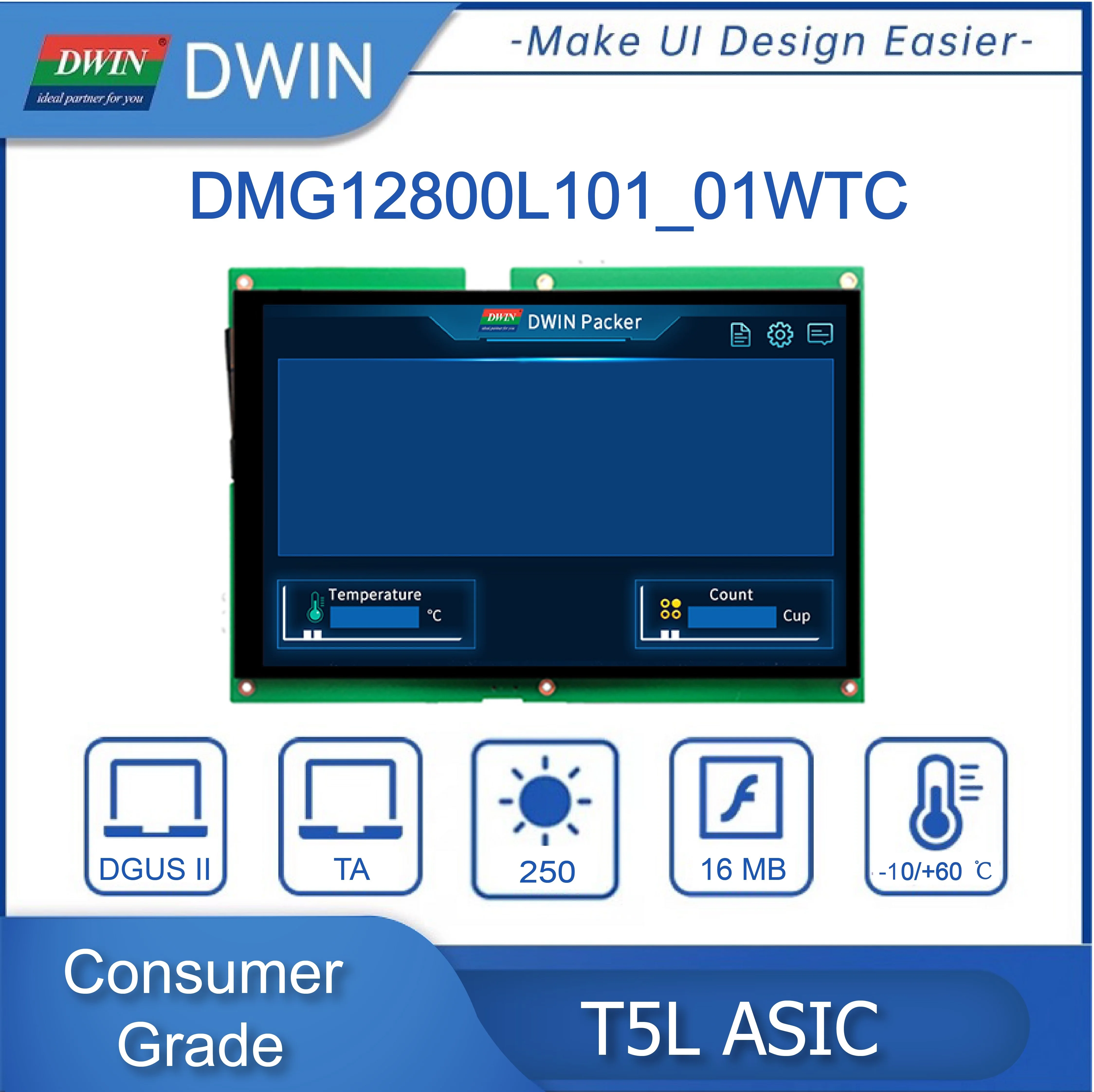 10.1 Inch 1280x800 TFT LCD HMI Display Module IPS Capacitive/Resistive TTL/RS232 Touch Screen DMG12800L101_01W