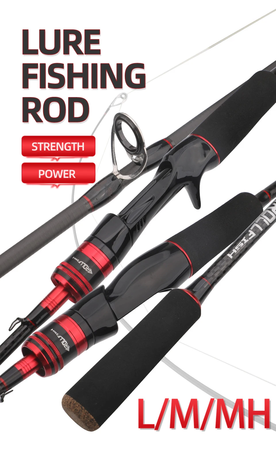 ROLLFISH 3 Tipps Power L/M/MH Spinning Casting Carbon Faser Köder Angelrute Süßwasser Salzwasser Bass angelrute 1,68-2,7 M – Detail 1