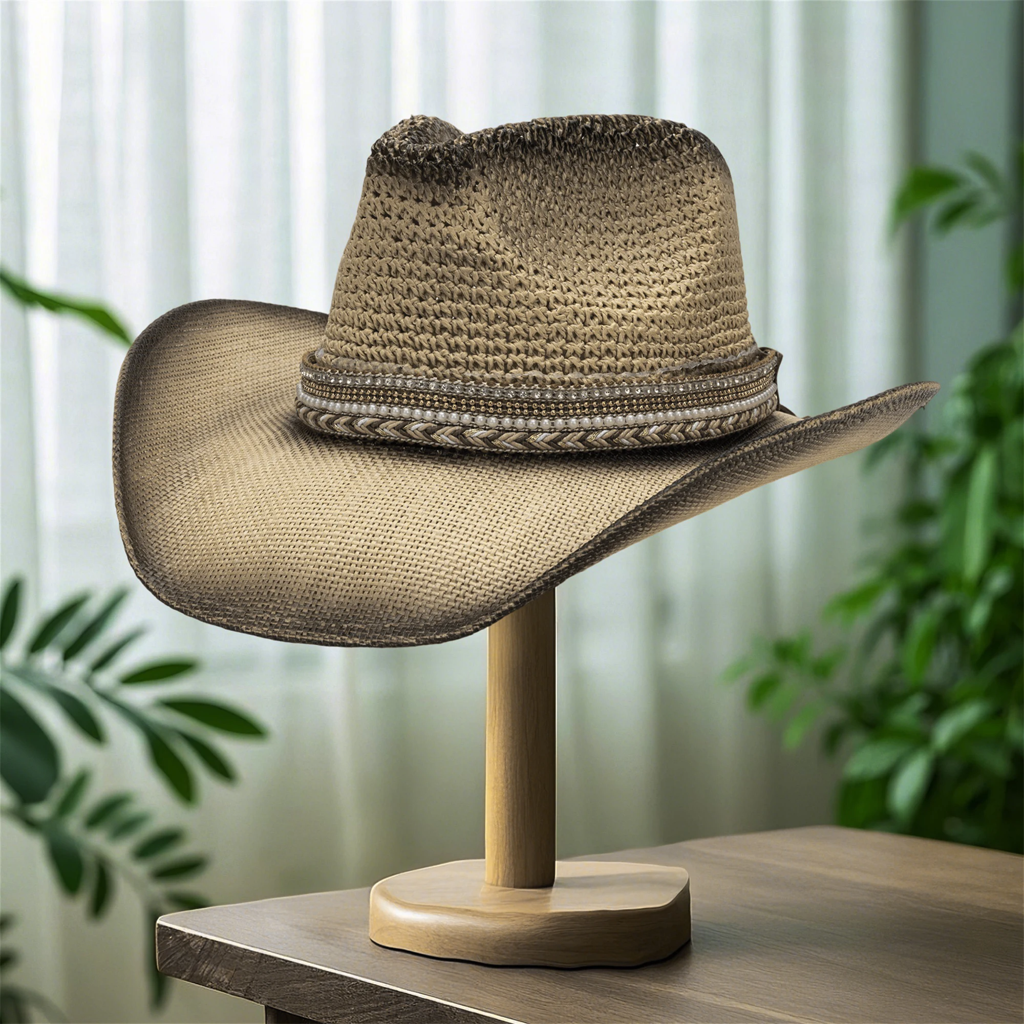 NONECN straw sun hat lofted for outdoor wear