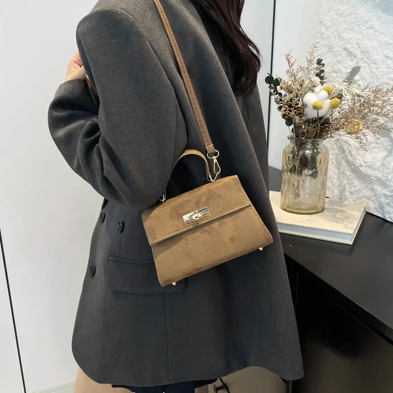 Trendy Suede Crossbody Bag with Adjustable Strap Clutch Handbag Satchel Purse Tote Bag for Women Work Shopping Travel